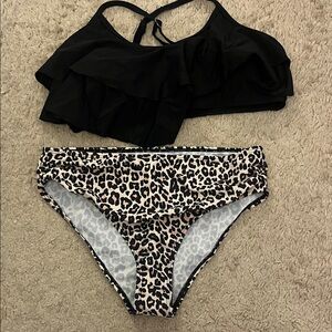 SHEIN Black and Animal Print Bikini